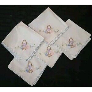 Set Of 5 Vintage hand embroidered Napkins/Hankerchief